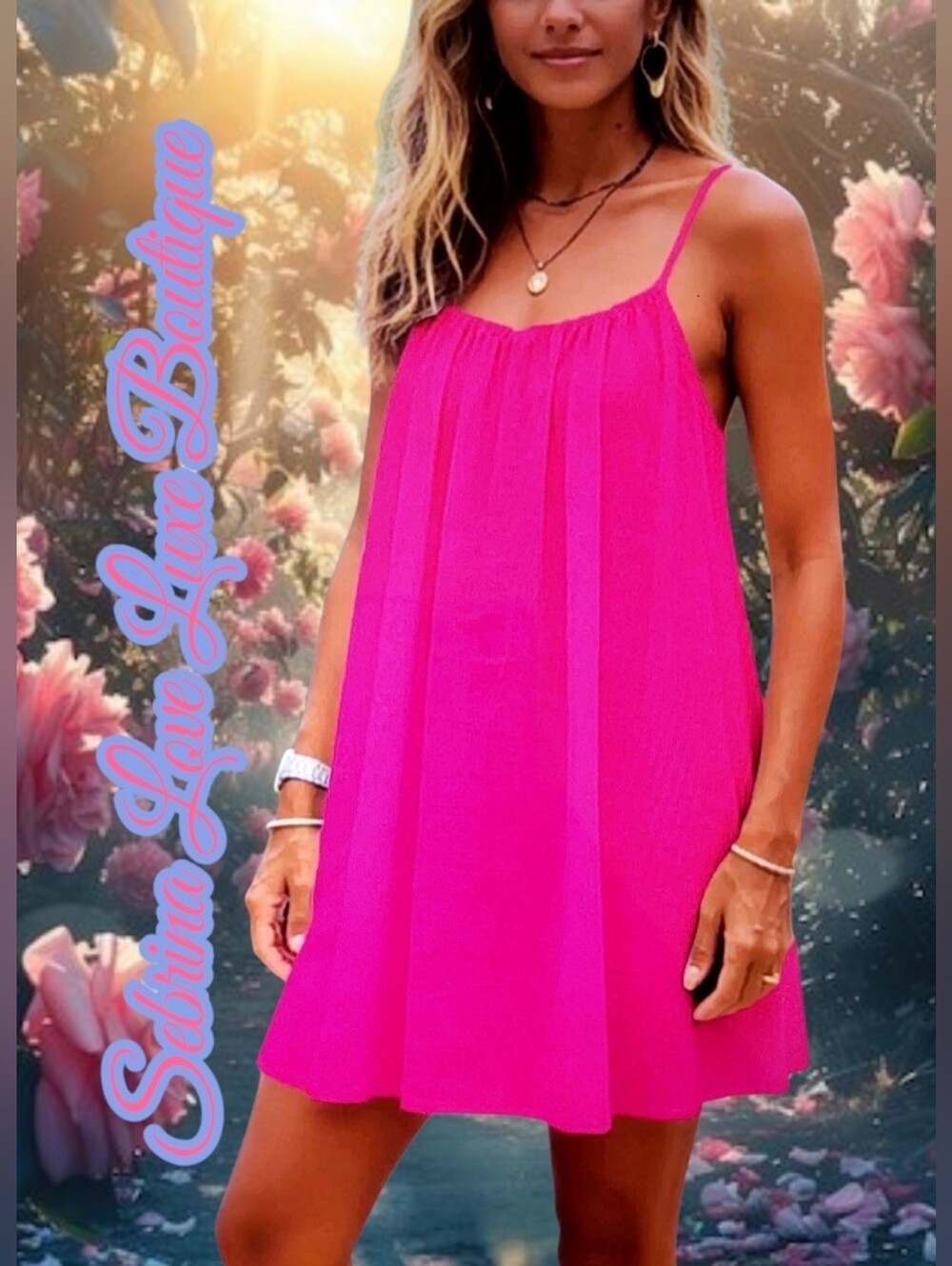 Deep Magenta Pink Spaghetti Strap Mini Dress